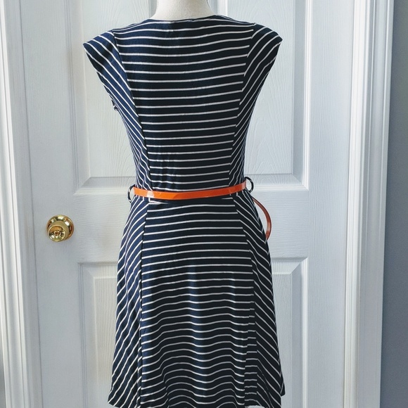 Modcloth Navy & White Striped Dress w/ Orange Belt - Picture 4 of 4